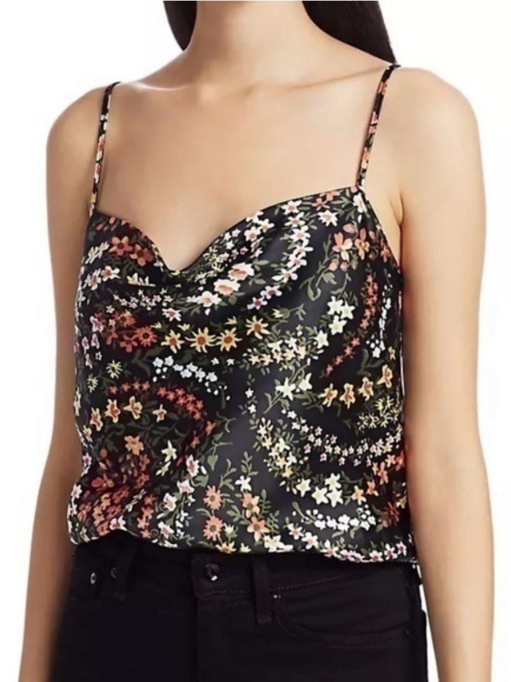 NWT Tahari Floral Satin Cowl Neck Cami Tank Top Blouse Boho Business Casual